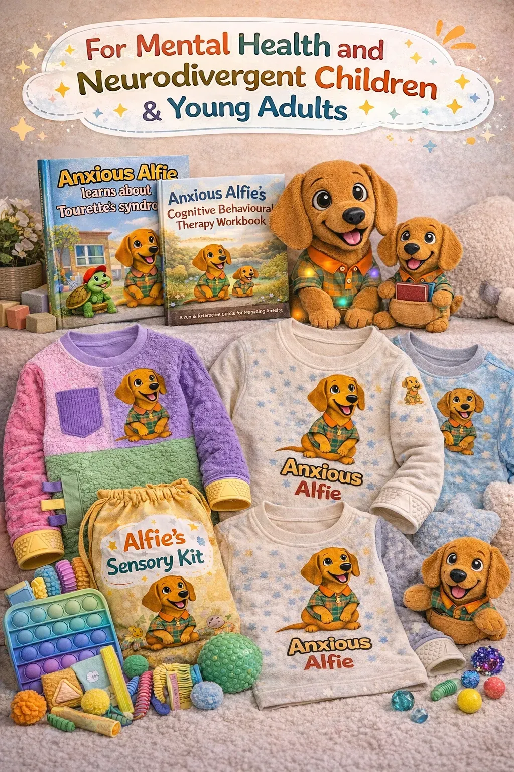 Clothing, toys and books for children and young adults suffering from mental health or neurodivergence image background image
