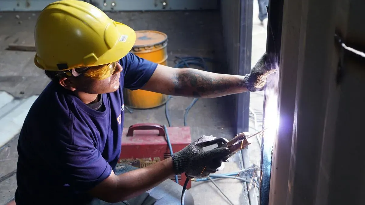 Detailed view of arc welding tools used in Welwyn