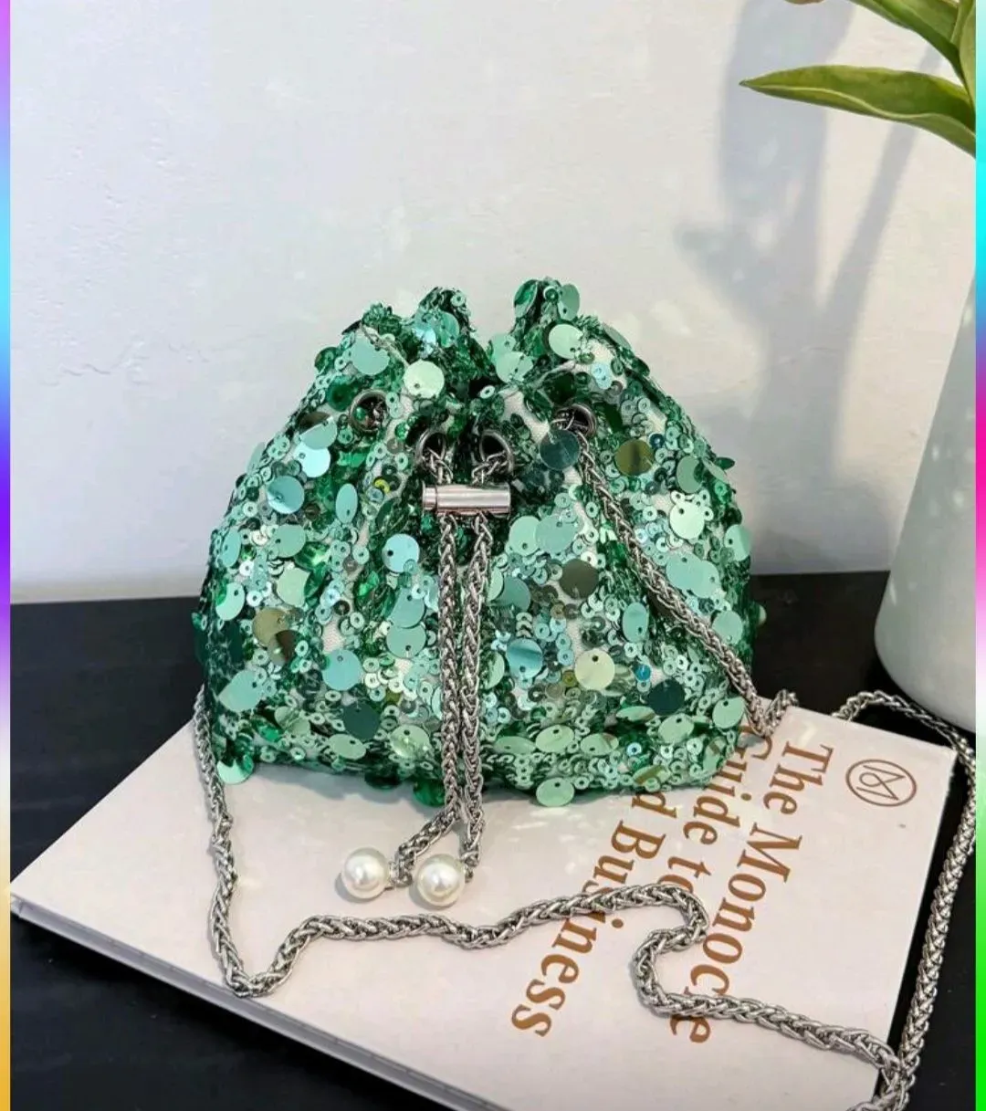 8224061349409-ac4hmek6bjkc096v7lbat-GREEN-SEQUINED-BAG-1 thumbnail image