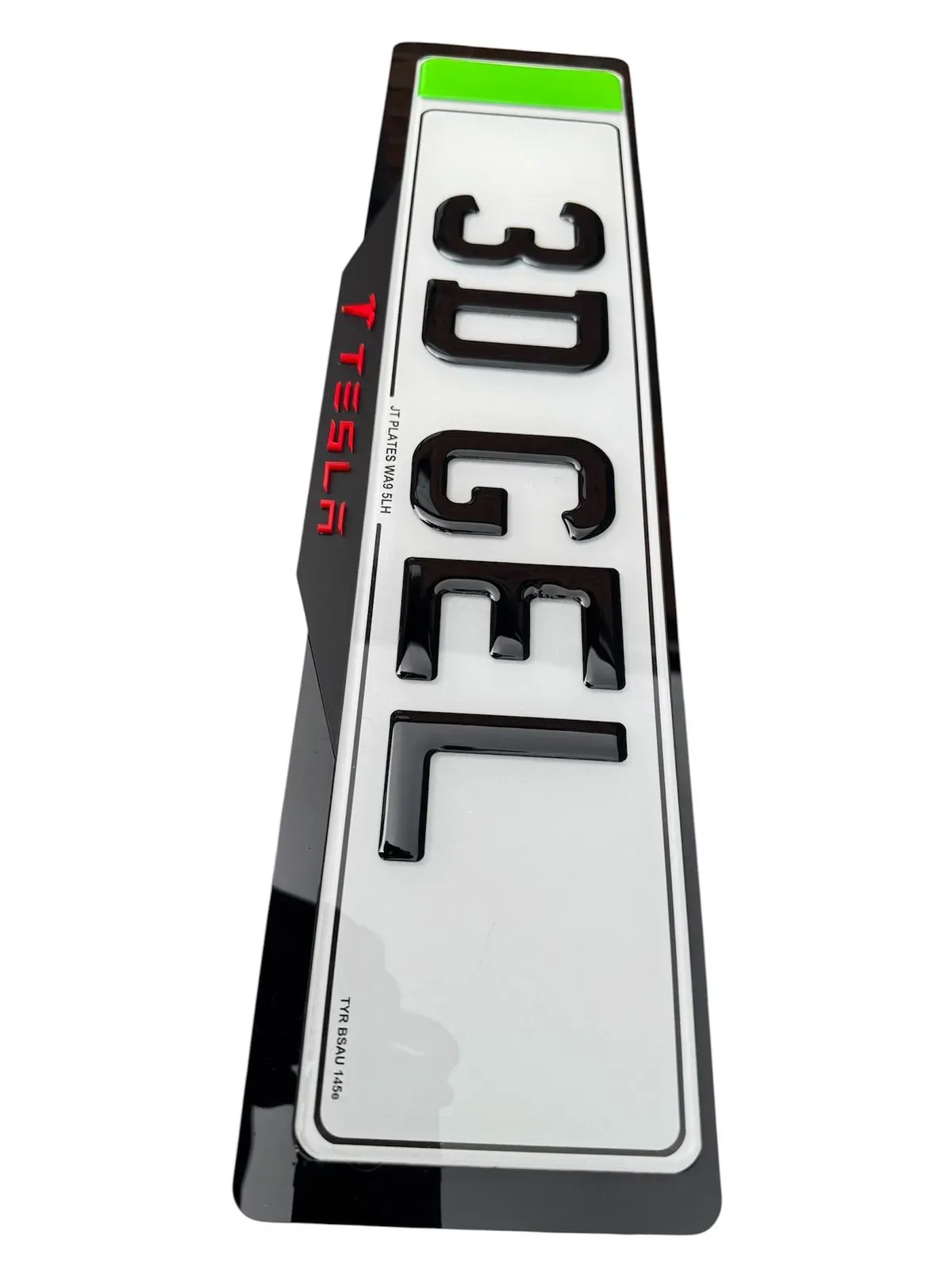 Close-up of personalised 3D gel number plates in Liverpool