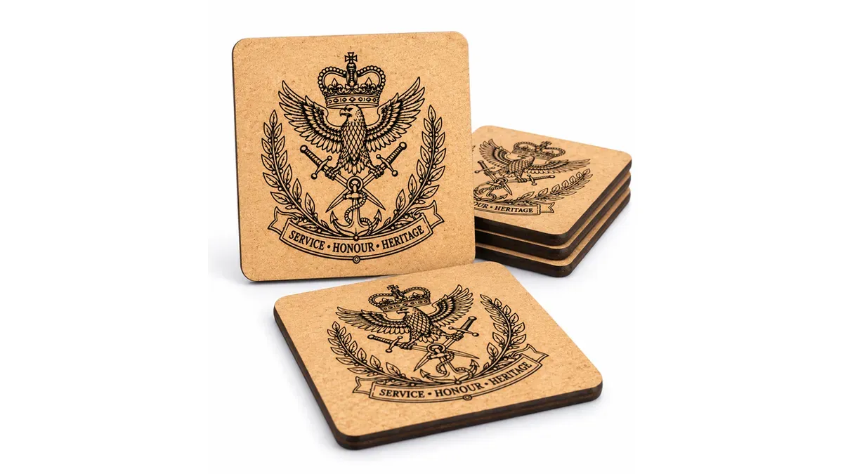 British Military Engraved Wooden Coaster Set of 4 – Handmade Service Keepsake | Heritage Collection thumbnail