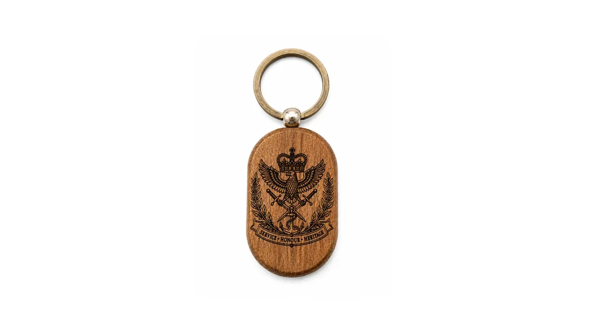 British Military Engraved Wooden Keyring – Handmade Military Keepsake | Heritage Collection thumbnail