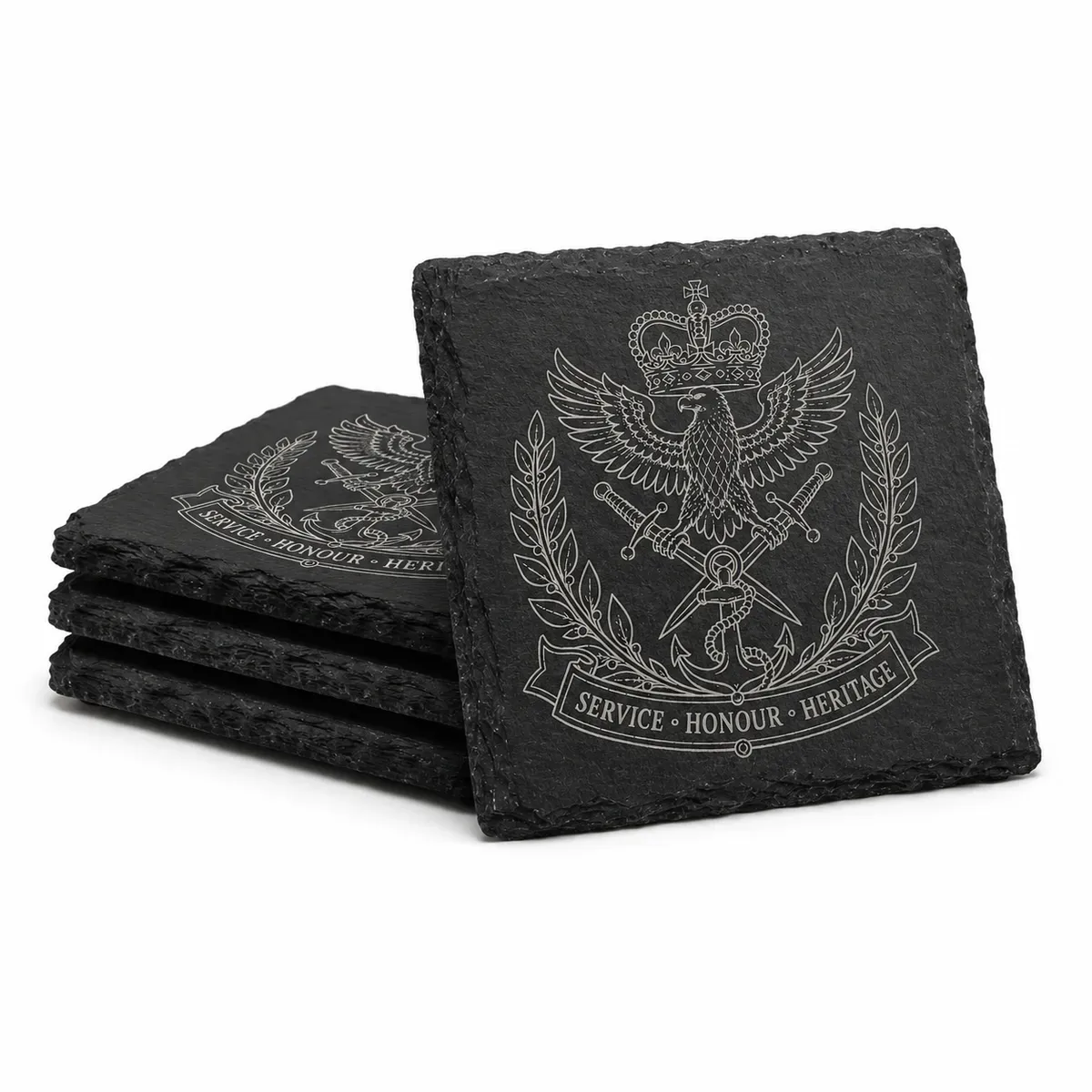 British Military Engraved Slate Coaster Set of 4 – Handmade Service Keepsake | Heritage Collection thumbnail