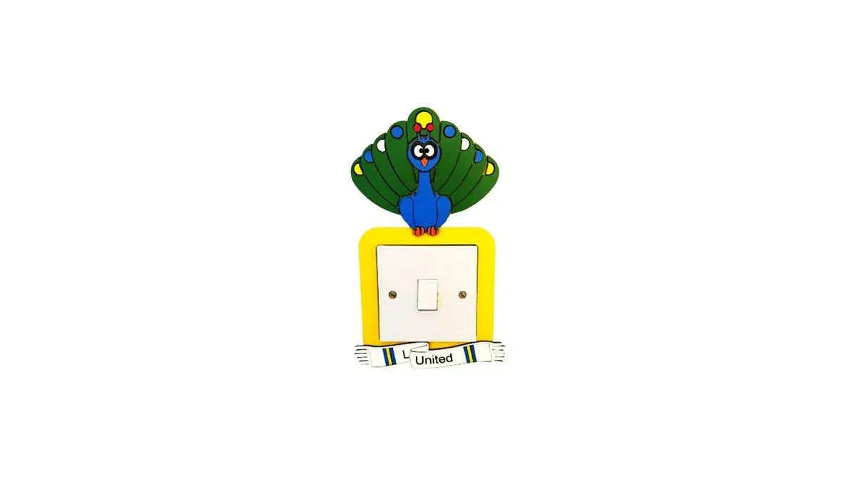 Leeds United Peacock Inspired Wooden Light Switch Cover – Handmade Football Fan Wall Decor | Fits UK Standard Light Switches thumbnail