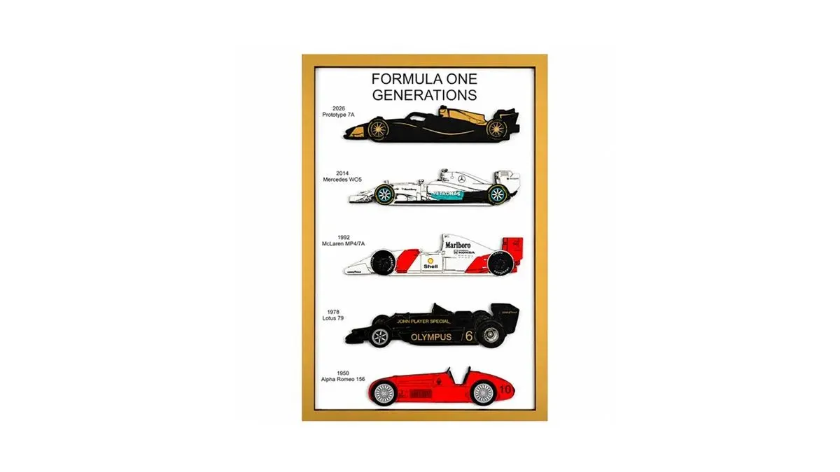 Formula One Generations Handmade Wooden Wall Art Plaque – Double-Layered F1 Evolution Decor thumbnail