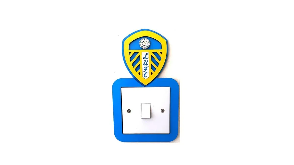 Leeds United Inspired Light Switch Cover – Handmade Wooden Sports Bedroom Decor | Fits UK Standard Light Switches thumbnail