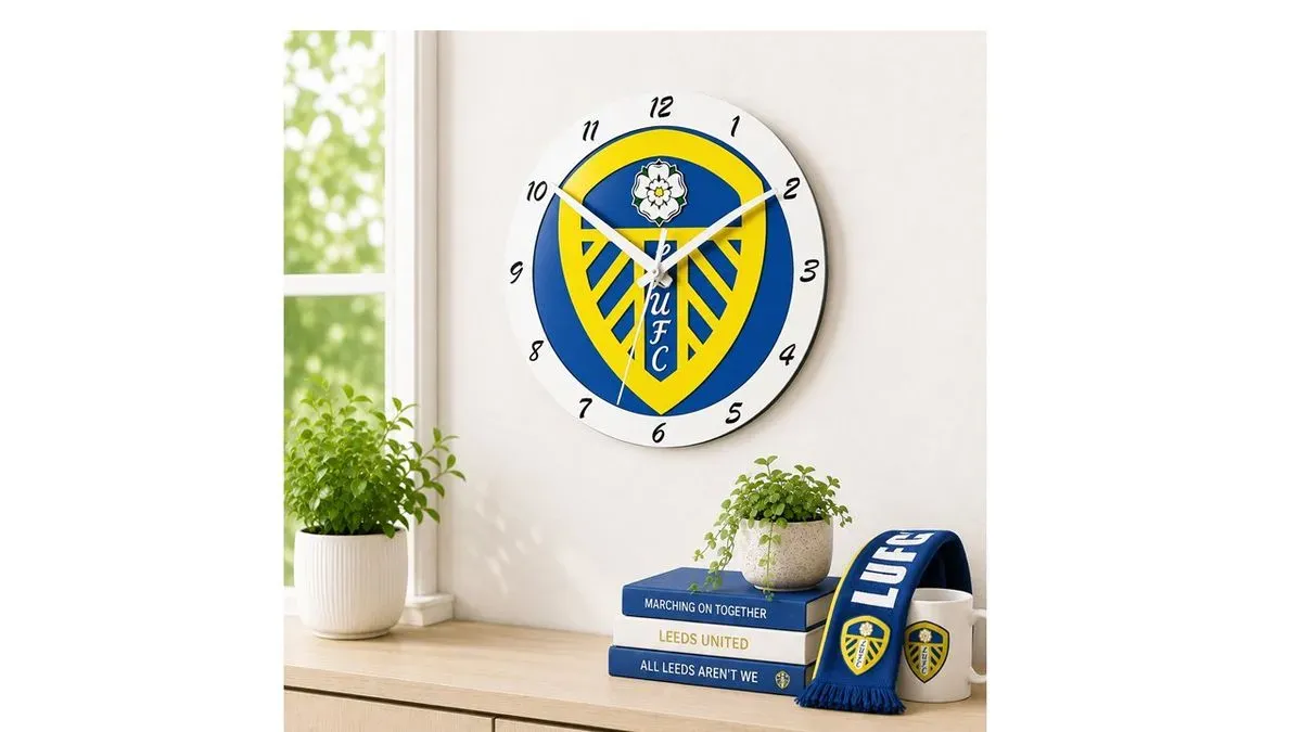 Handmade Wooden Leeds United Wall Clock – Football Fan Bedroom Decor – Handmade Gift thumbnail
