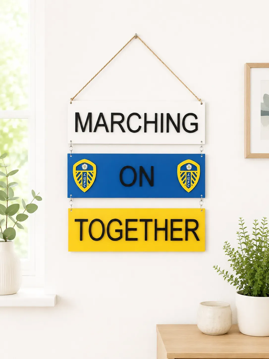 Marching On Together Football Supporters Plaque – Handmade Leeds Fan Decor thumbnail