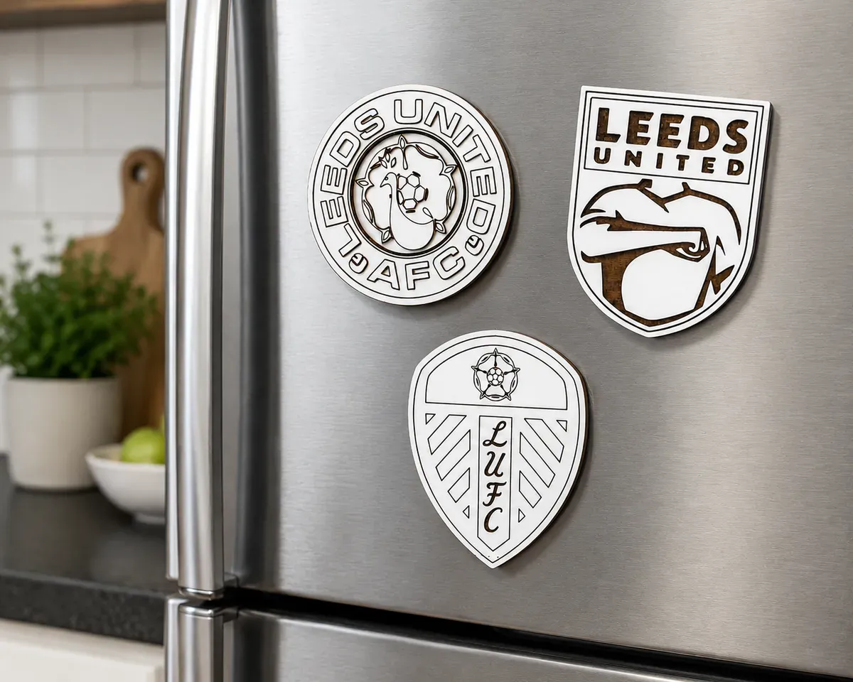 Leeds Inspired Wooden Fridge Magnet Handmade Engraved Football Fan Gift (Choice of 3 Designs) thumbnail