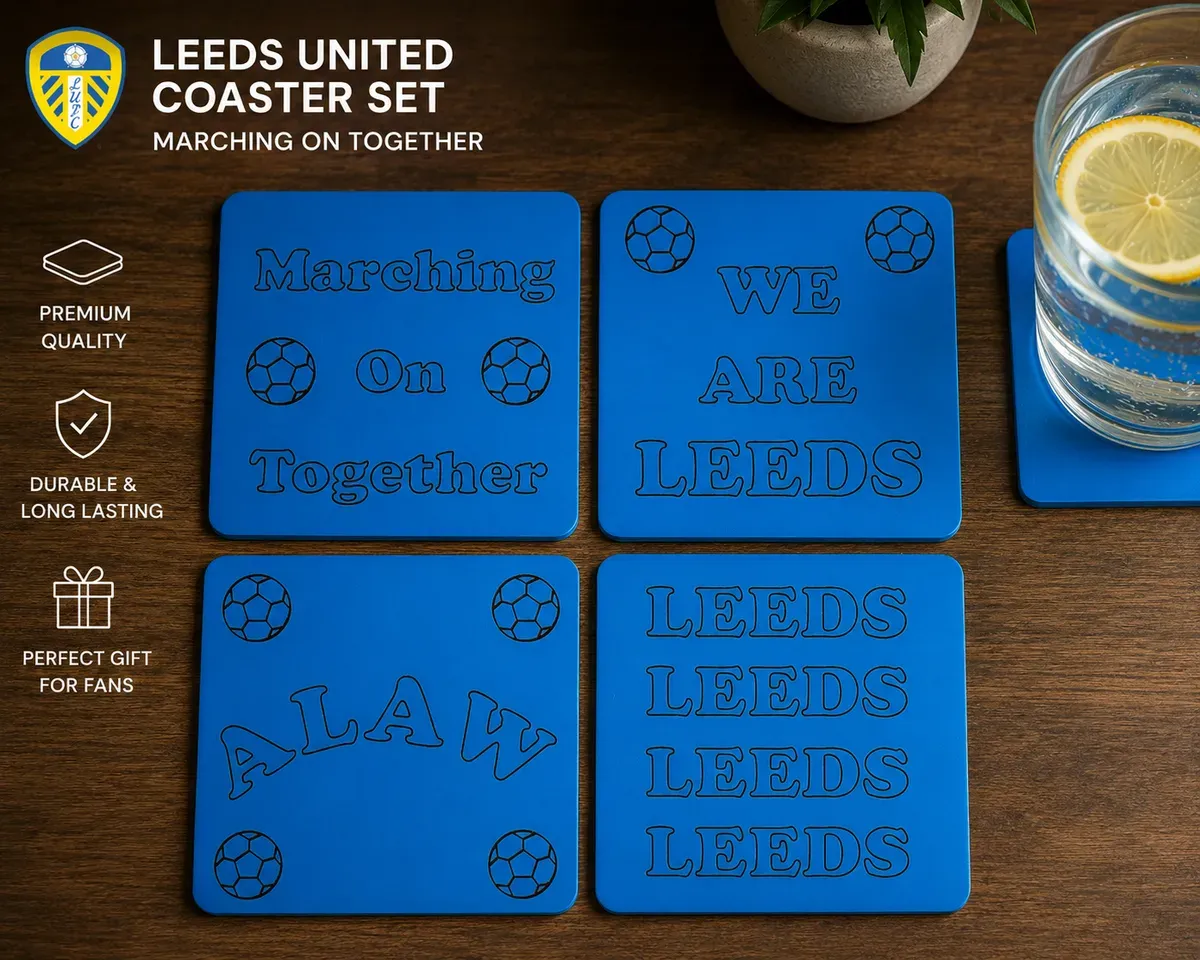Handmade - Leeds United Set of 4 Wooden Coasters thumbnail