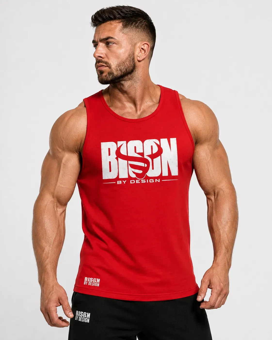 8213380978401-y07fgfusn7ppdeq15i719-BisonByDesign-ChestGraphic-Tank-Top-Red-Model thumbnail image