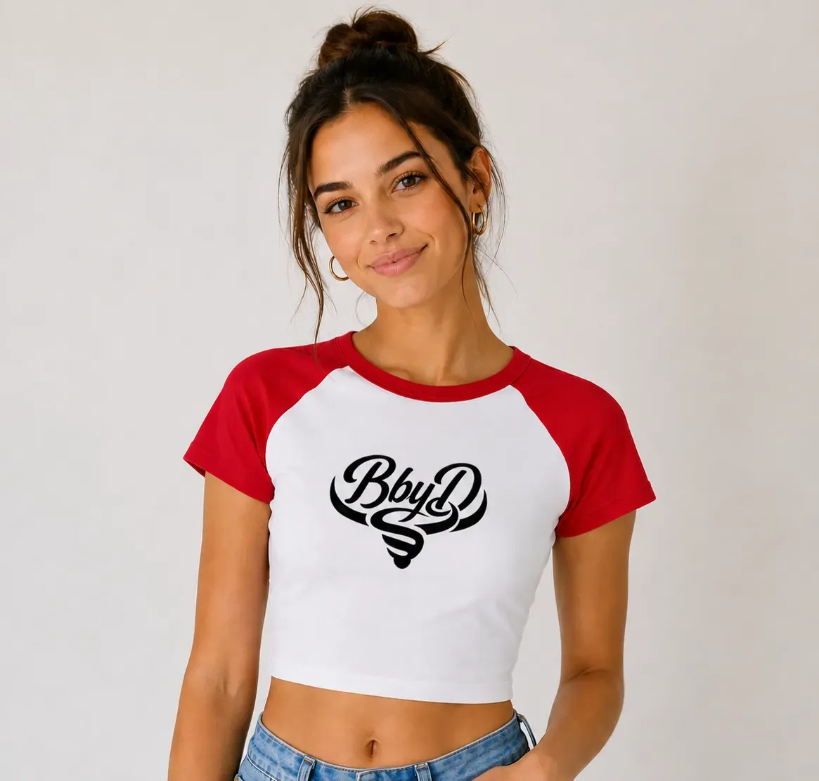 8218044686829-8l7fa6zl0efs6mxzfsl39m-BbyD-Logo-Red-Sleeve-Crop-Top thumbnail image