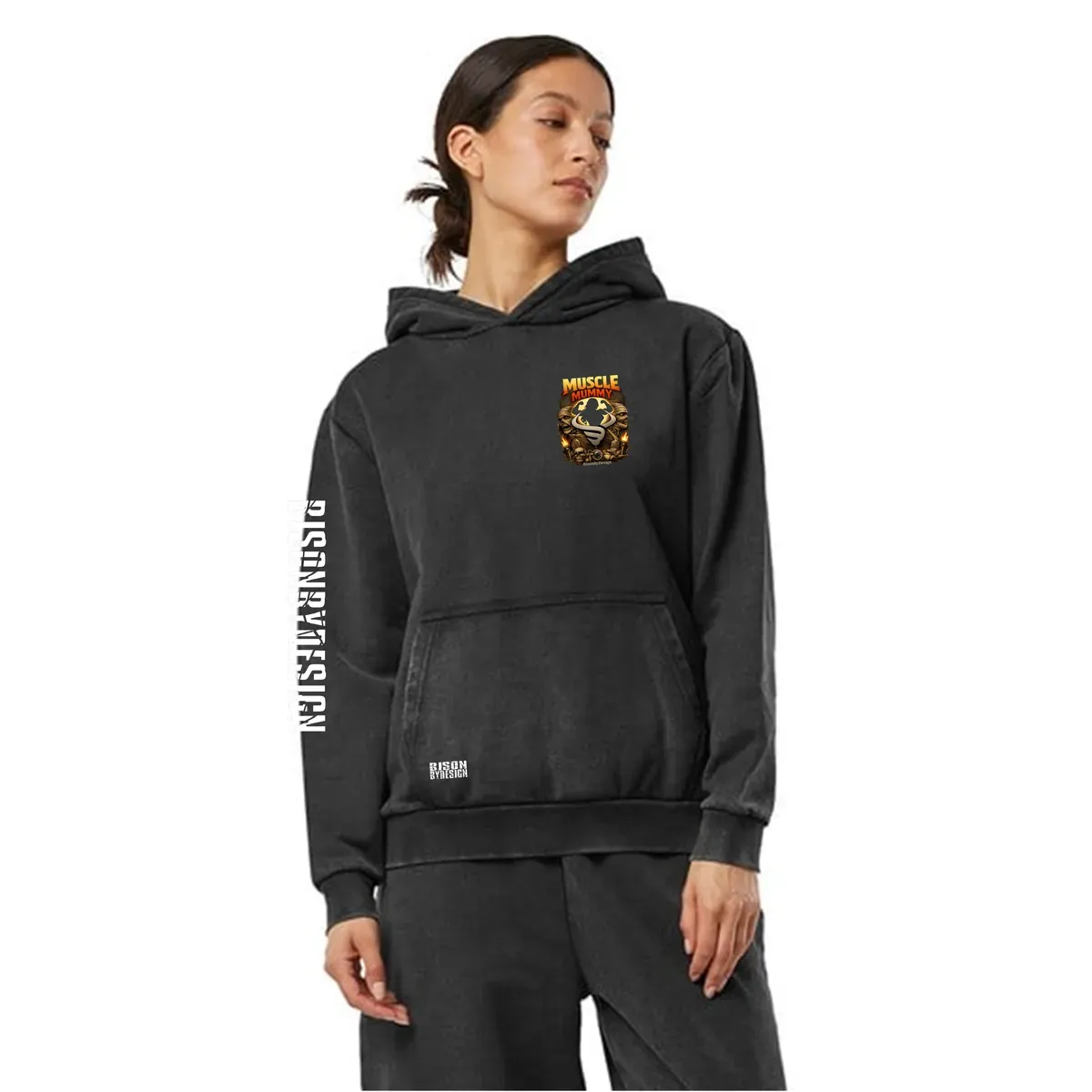 Black Ladies Vintage Muscle Mummy Hoodie Black thumbnail image