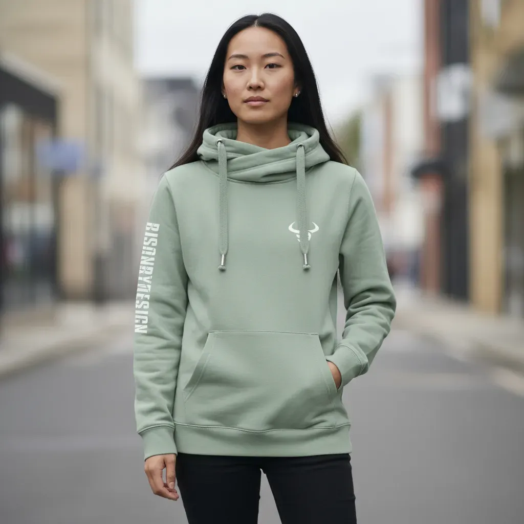 Cross Neck Ladies Hoodie Dusky Green thumbnail image