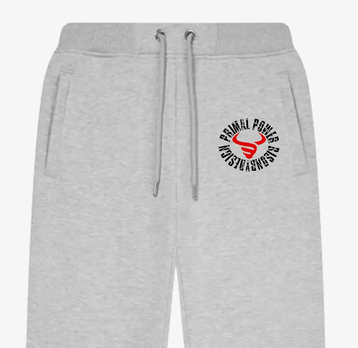 Elevate Joggers - Grey Front BlackandRed Primal Power Logo Close up waistband thumbnail image