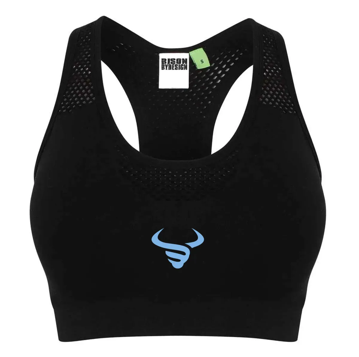Ladies Seamless Crop Top Black - Blue Logo thumbnail image