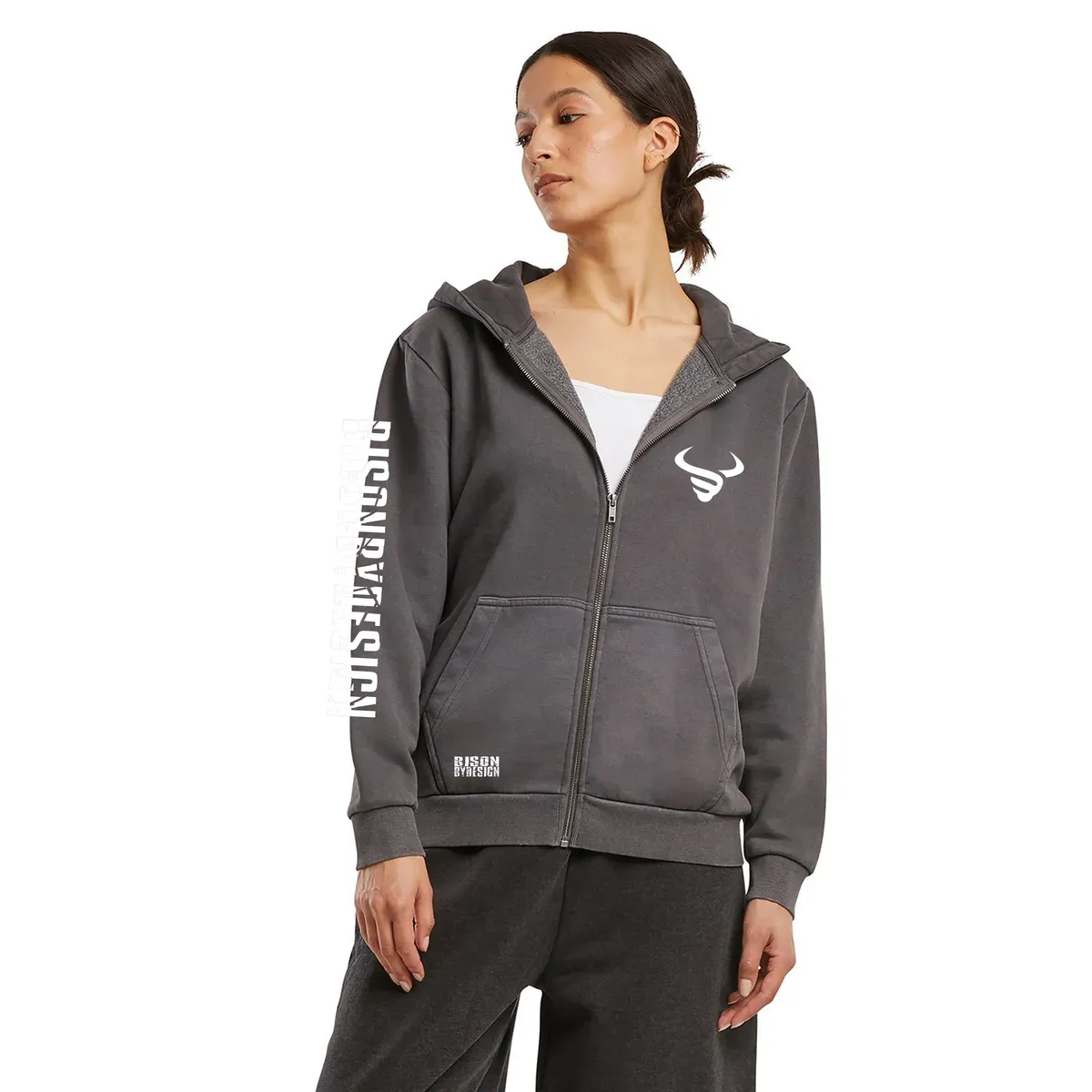 Ladies Vintage Zip Hoodie Front thumbnail image