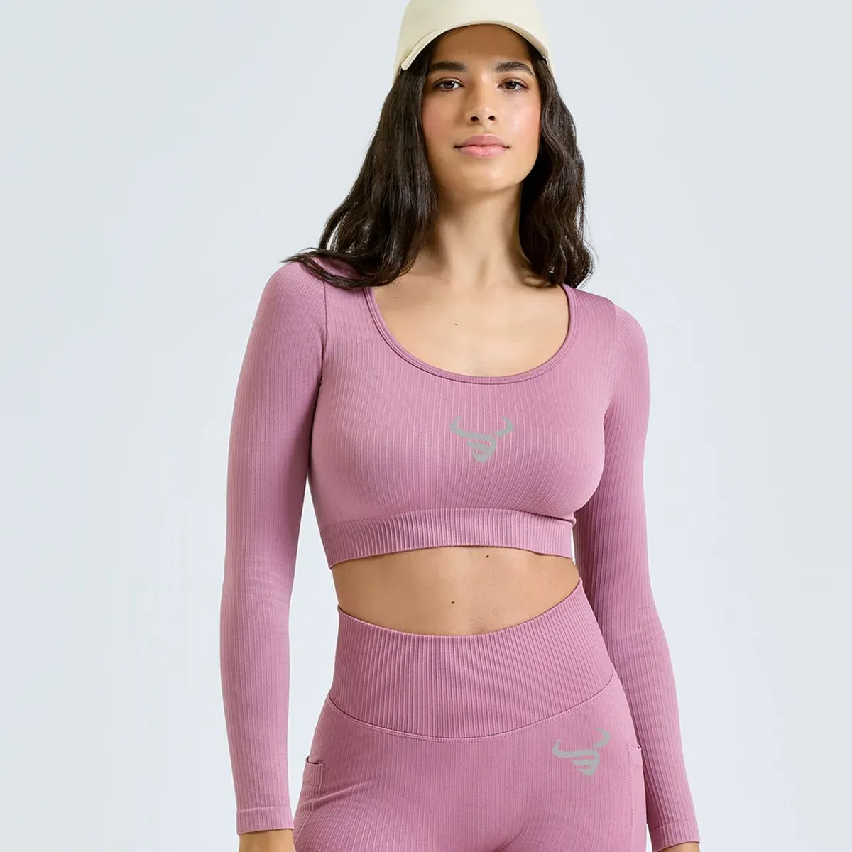 ribbed seamless '3D Fit' crop top FRONT PINK thumbnail image