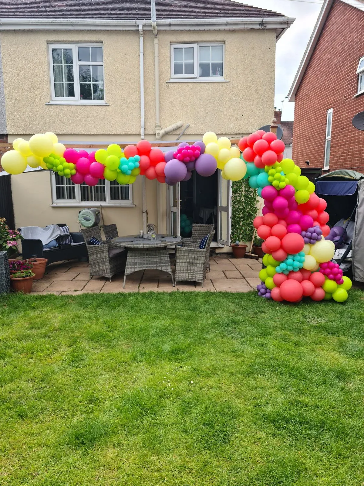 Stunning balloon arch serving as photo backdrop in Brewood