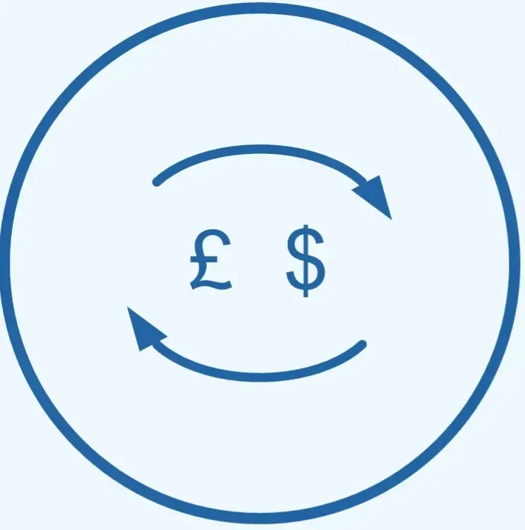 Pound and dollar exchange arrows representing foreign exchange services