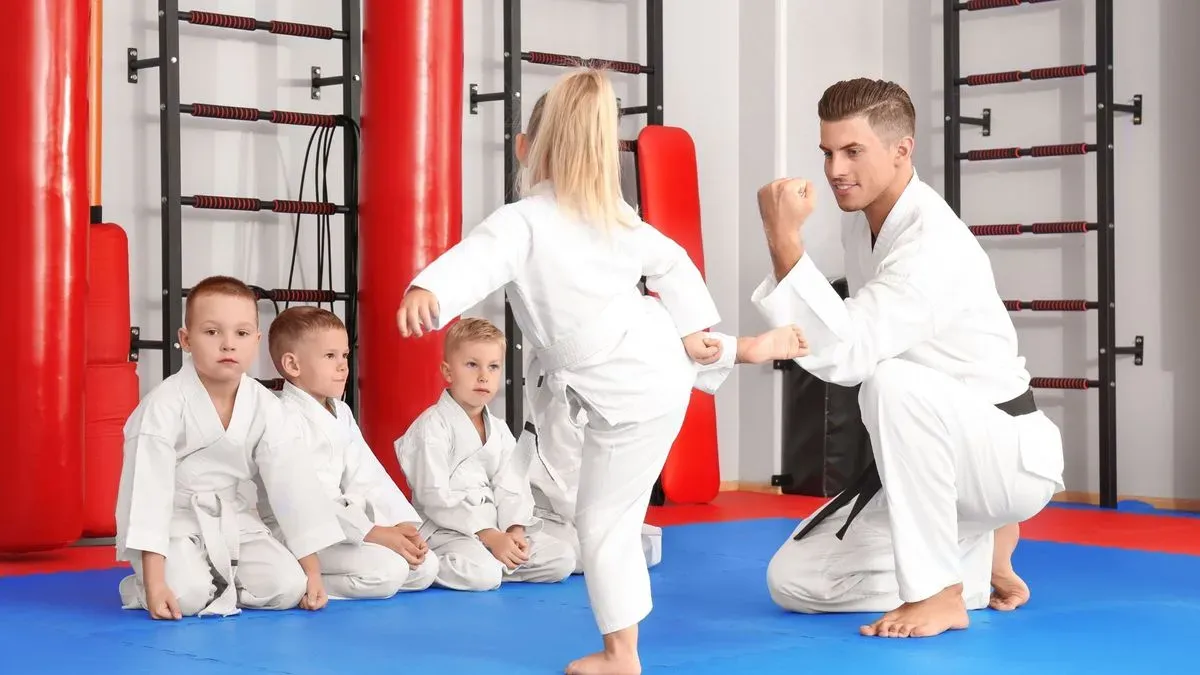 Kids enjoying karate class in Stanwell community centre