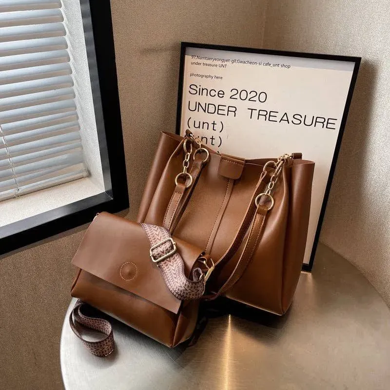 8211977449674-pv04njotygk1p1433c3uyj-fashionable-faux-leather-tote-bag-set-for-daily-use-brown-two-piece-set thumbnail image