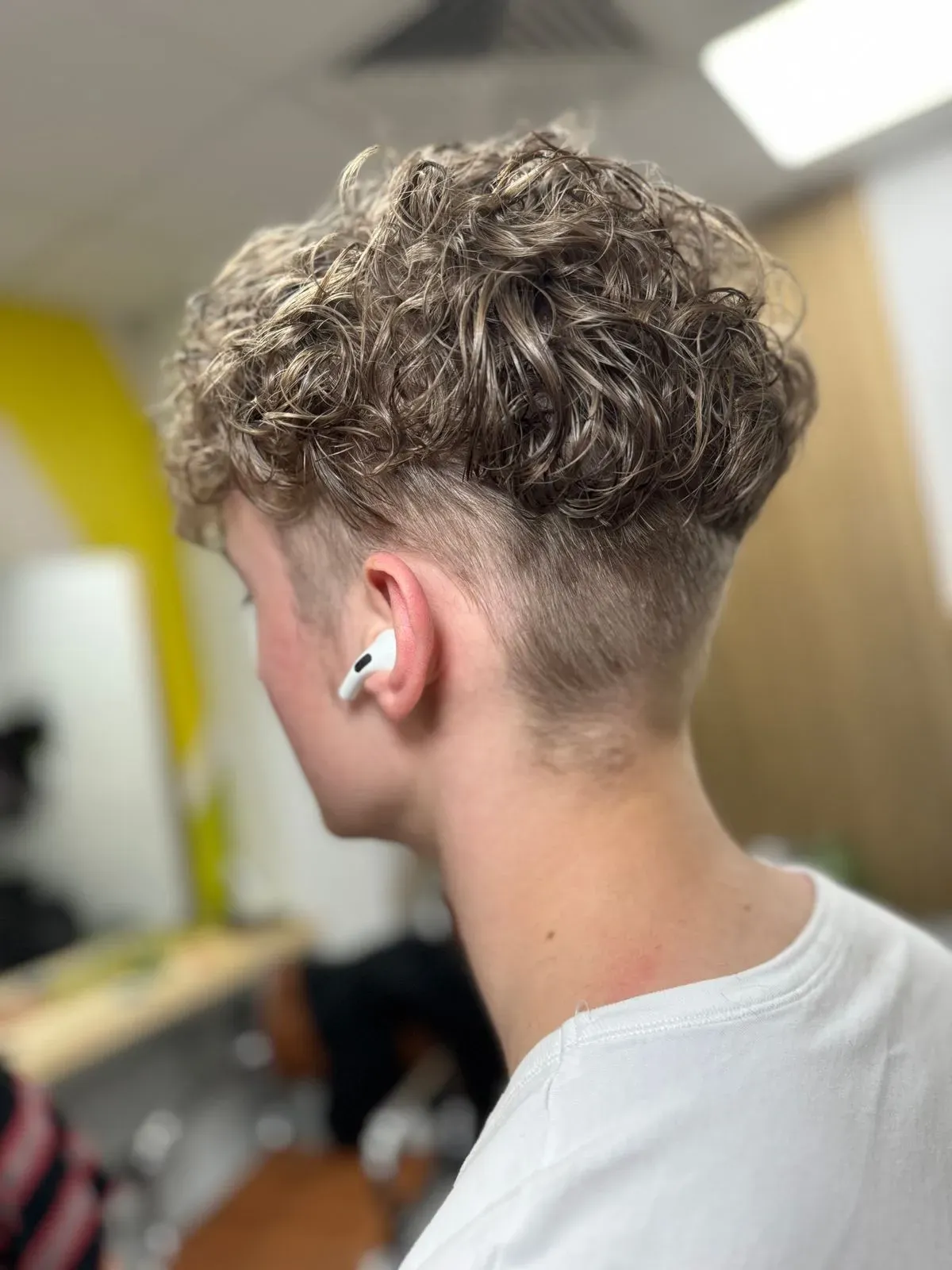Mens perm by Auriana and mens curly haircut with short back and sides by Rupert