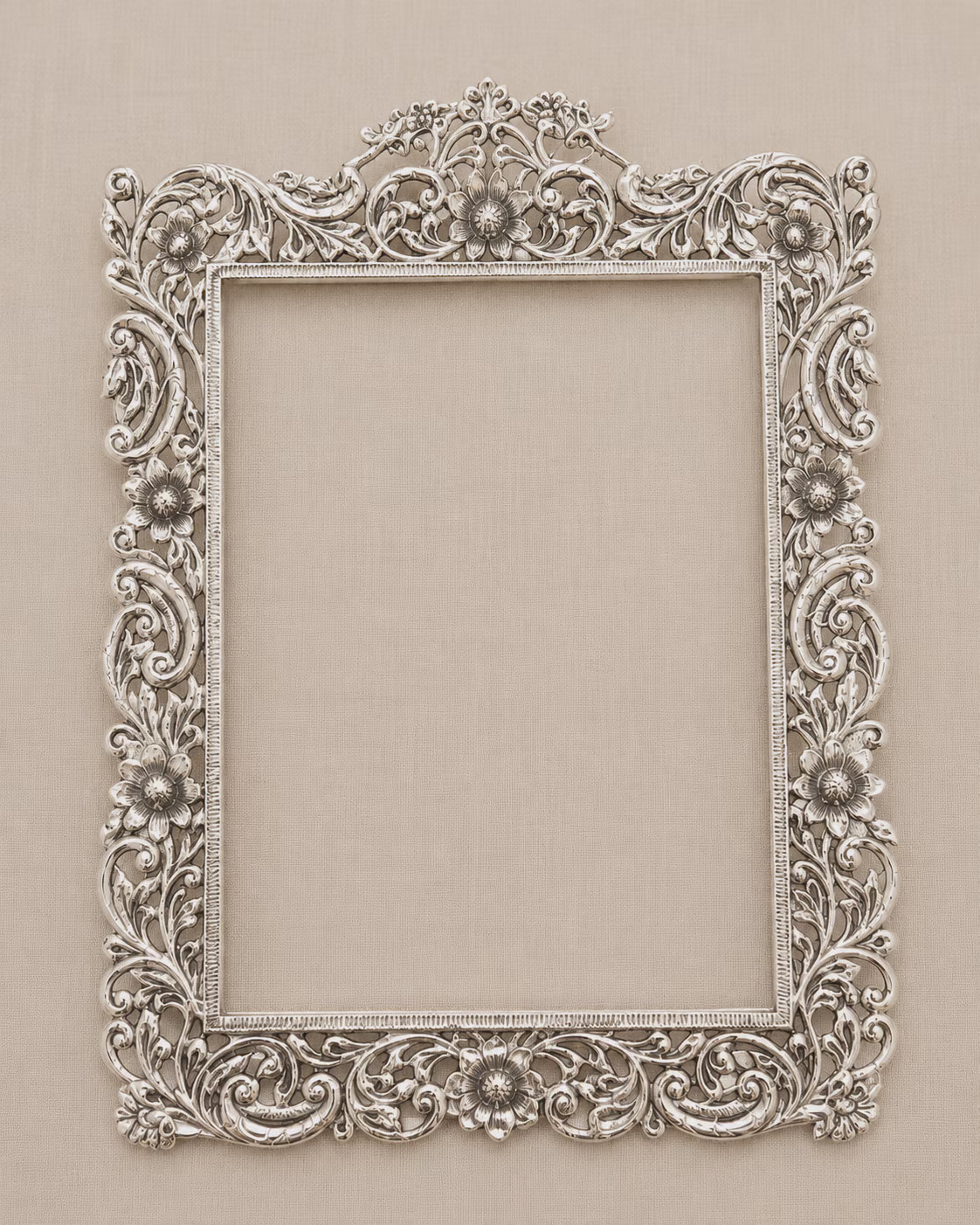 Antique Silver Ornate Floral Photo Frame