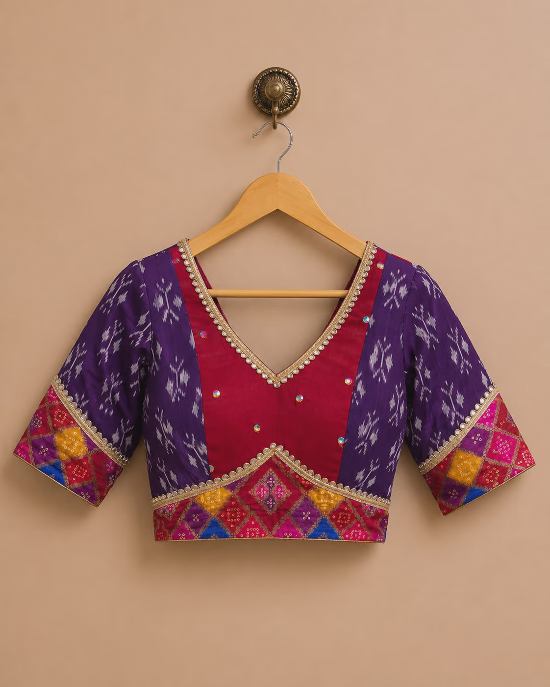 Multicolour patchwork ikkat blouse