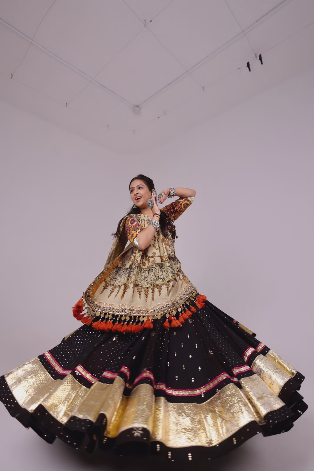 Black and Gold Silk Blend Lehenga Choli with Heavy Embroidery