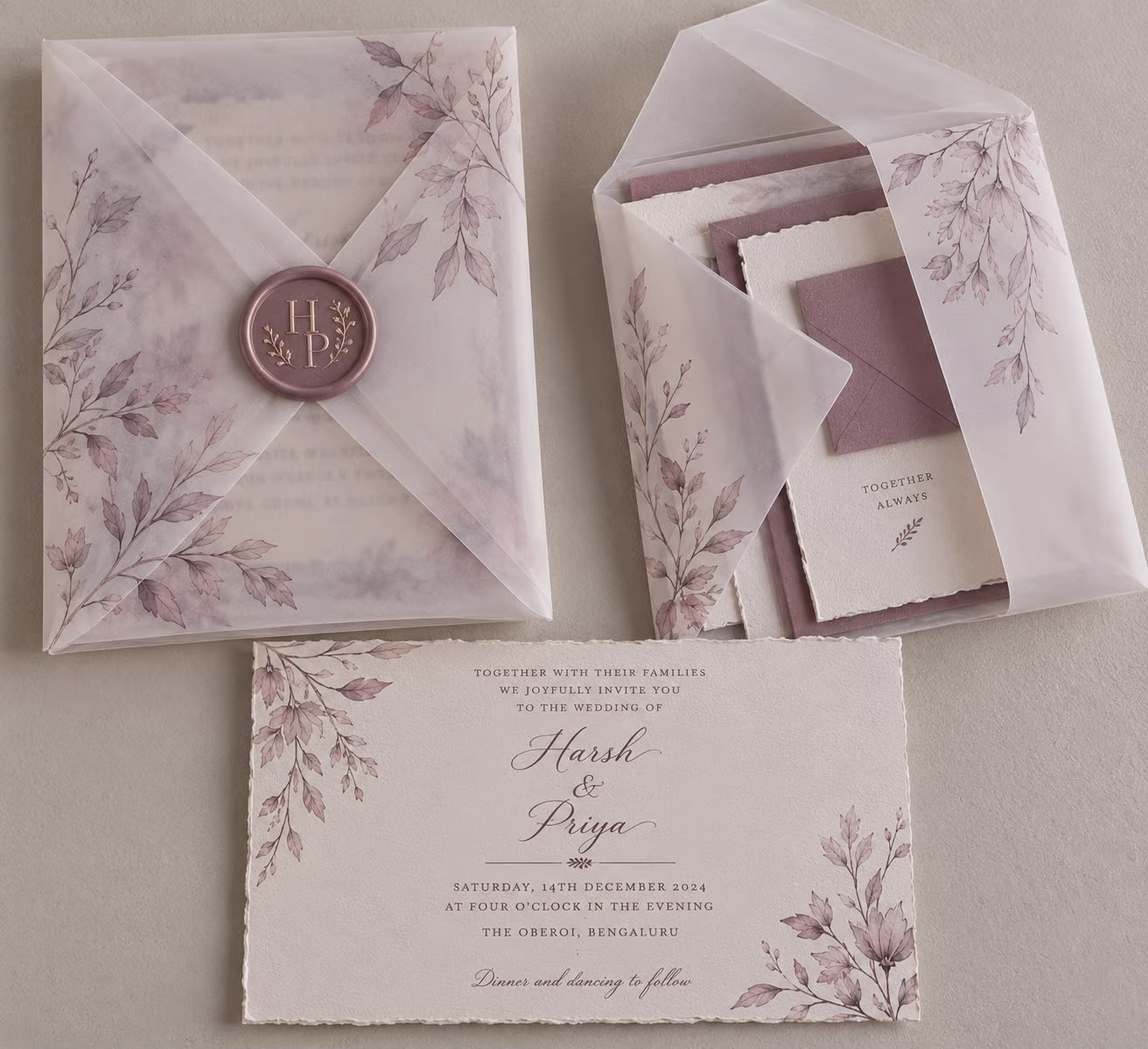Floral Vellum Wedding Invitation Set
