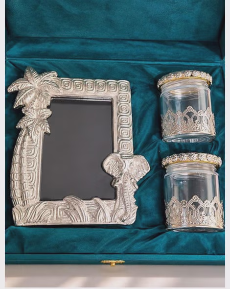 Silver Photo Frame and Glass Containers Set