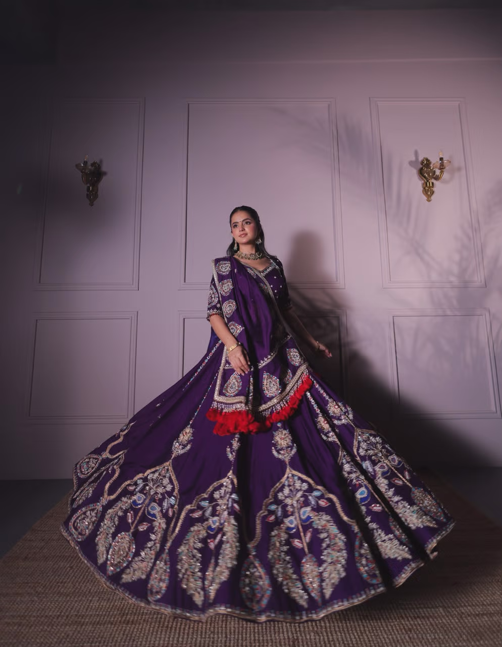 Purple Silk Blend Lehenga Choli with Heavy Embroidery