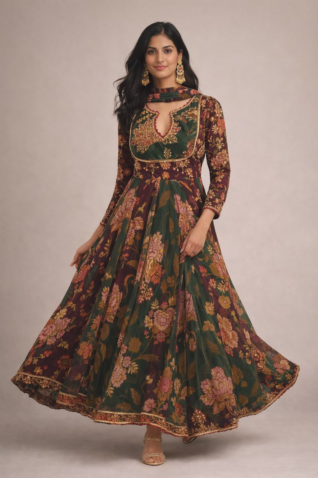 Floral Printed Georgette Anarkali Gown