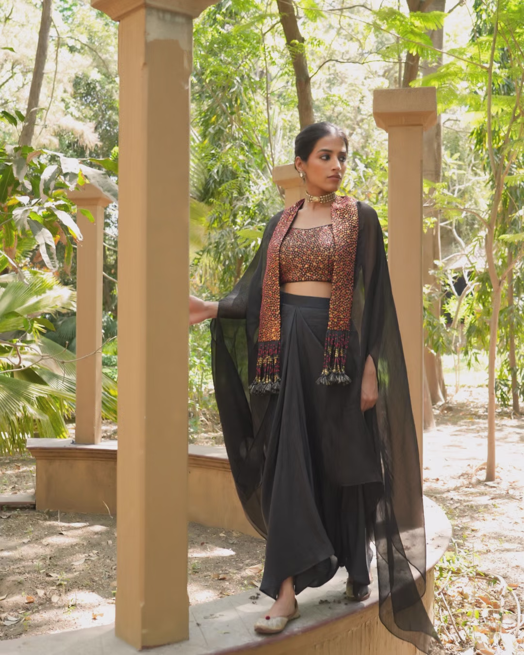 Black Georgette Dhoti Set with Embroidered Blouse