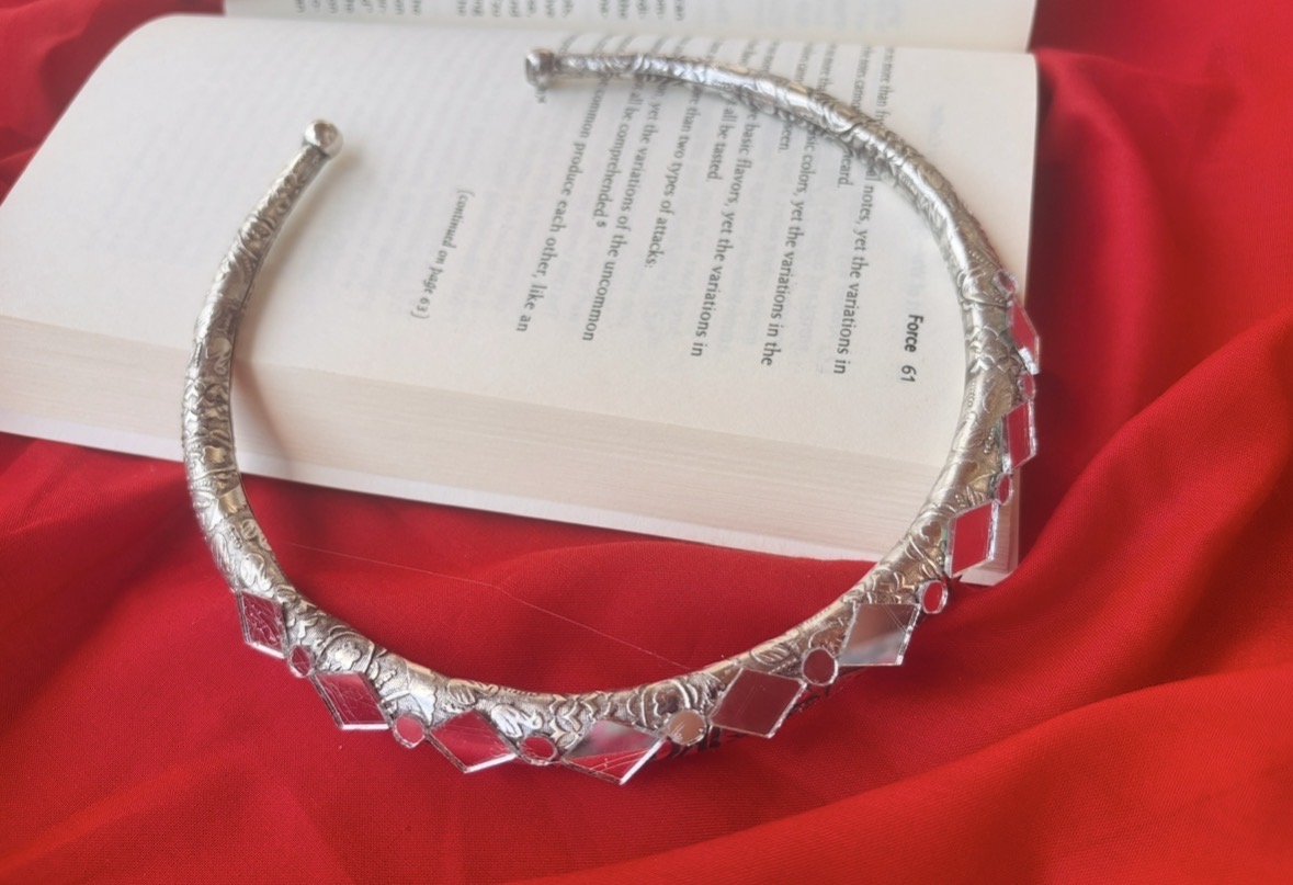 Oxdised German Silver Plated Mirror Work Neckring Hansli for Men and Women for this Festive Season