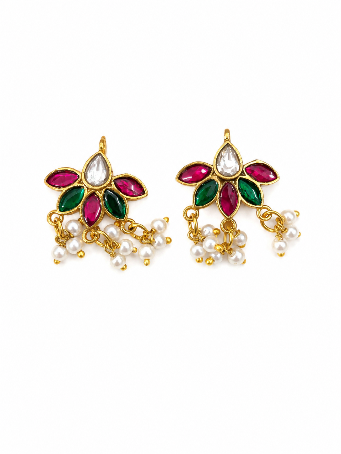 Gold Plated Kundan and Pearl Drop Earrings