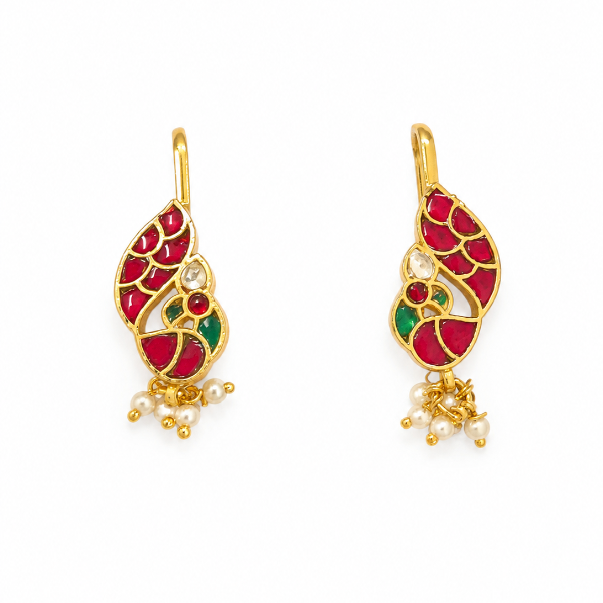 Gold Plated Meenakari Earrings with Red and Green Enamel