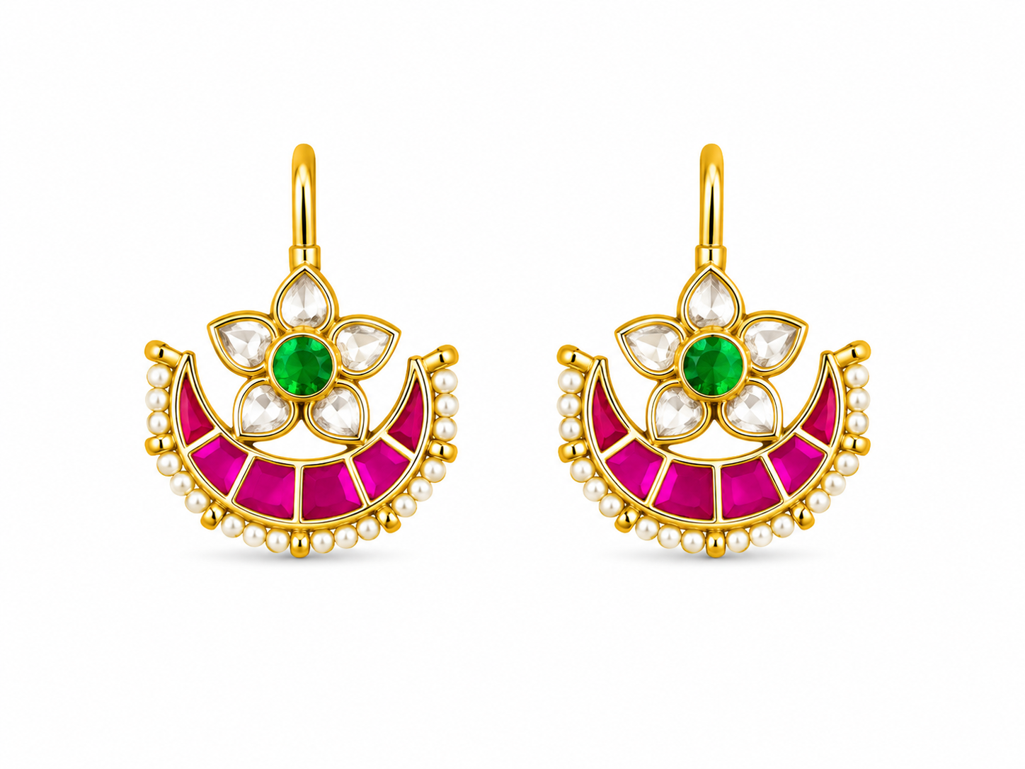 Gold Plated Kundan and Pearl Chandbali Earrings