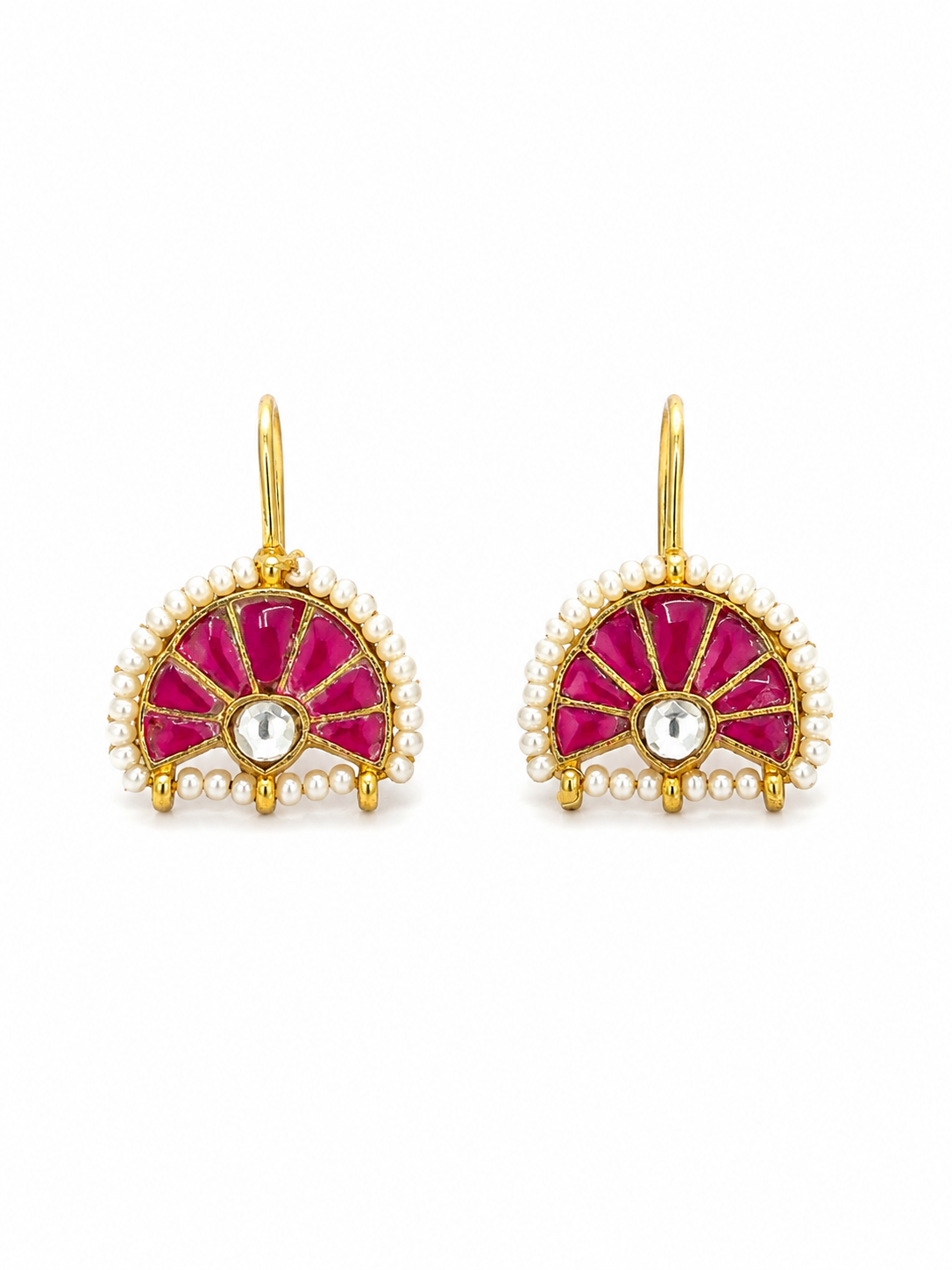 Gold Plated Pink Kundan and Pearl Earrings