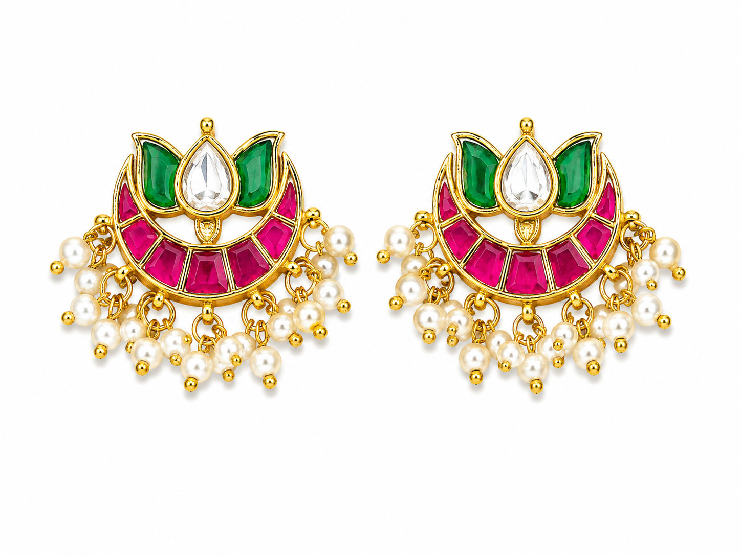 Gold Plated Kundan and Pearl Chandbali Earrings