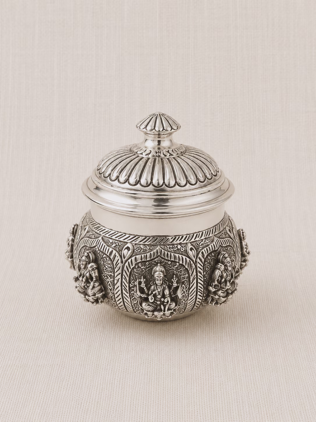 Silver Plated Decorative Box with Hindu Deity Motifs