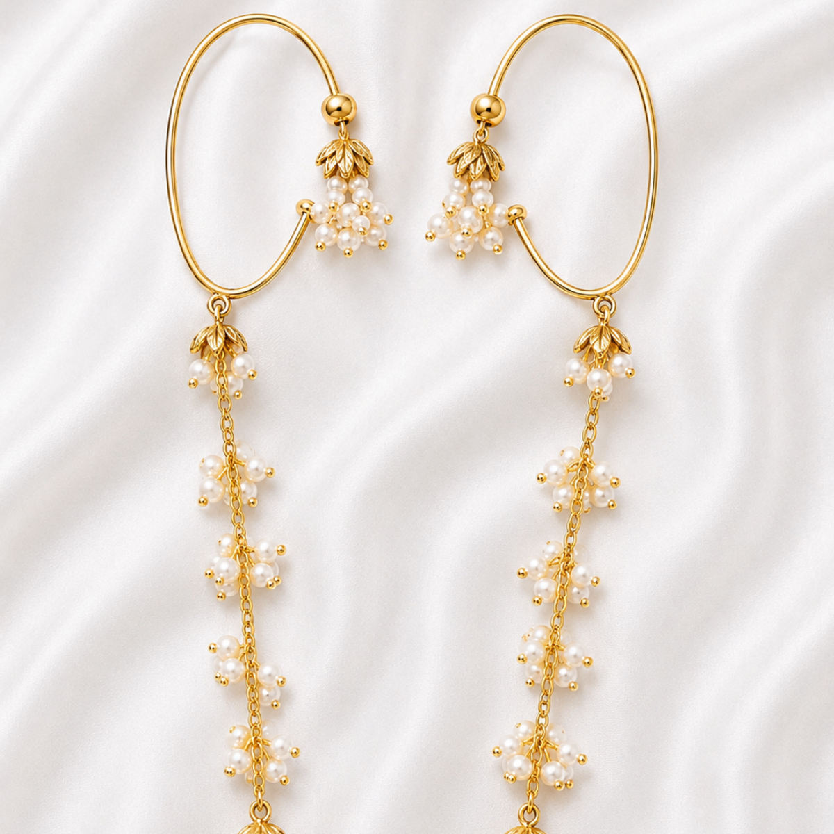 Gold Plated Hoop Earrings with Pearl Drops