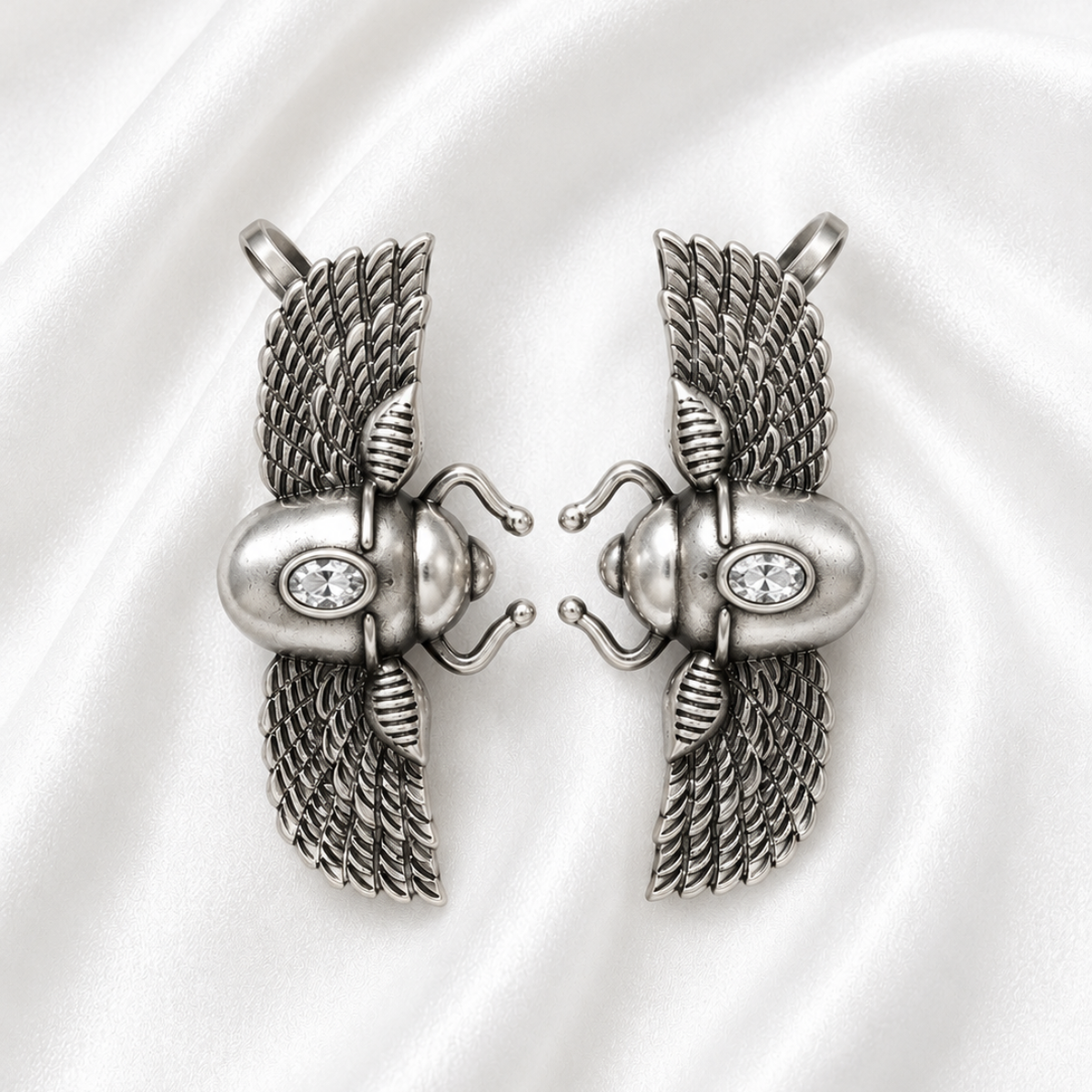 Oxidised Silver Scarab Wing Earrings with Gemstone Centre