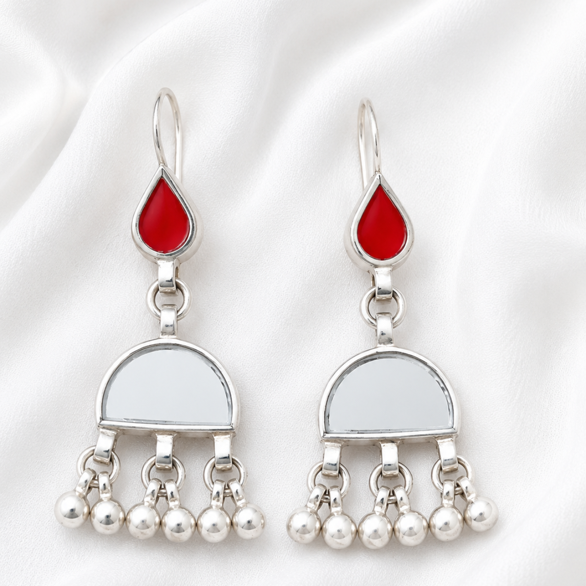 Enamel Drop and Dome Silver Jhumka Earrings