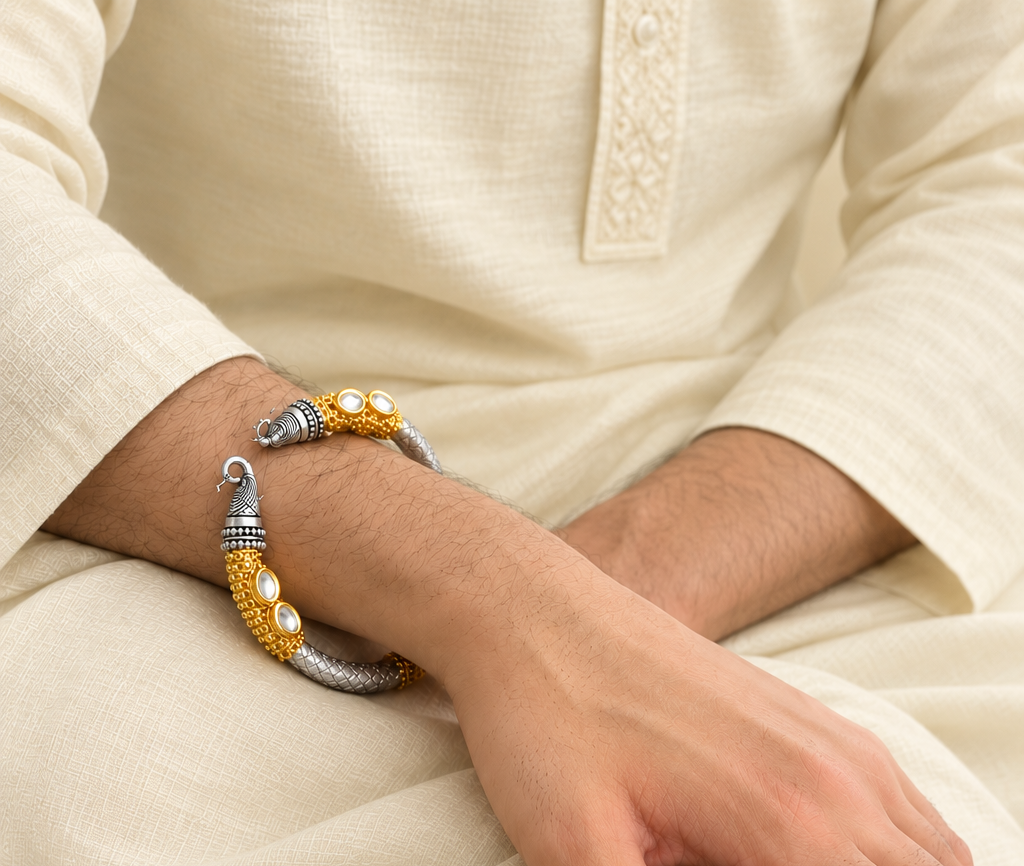Oxidised Dual Tone German Silver Plated Ethnic Traditional Handa Kada Pair