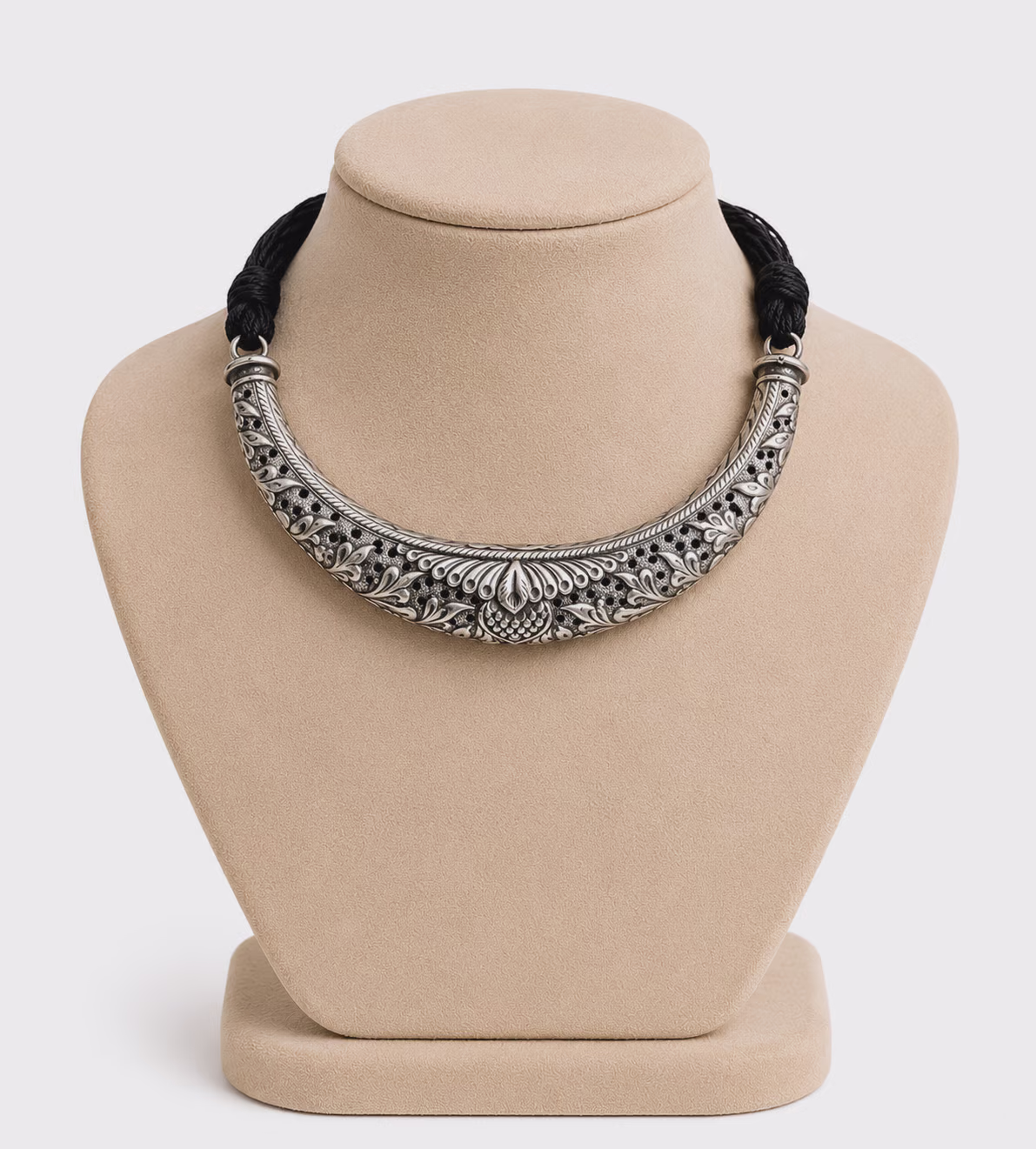 Oxidised Silver Plated Necklace with Black Thread
