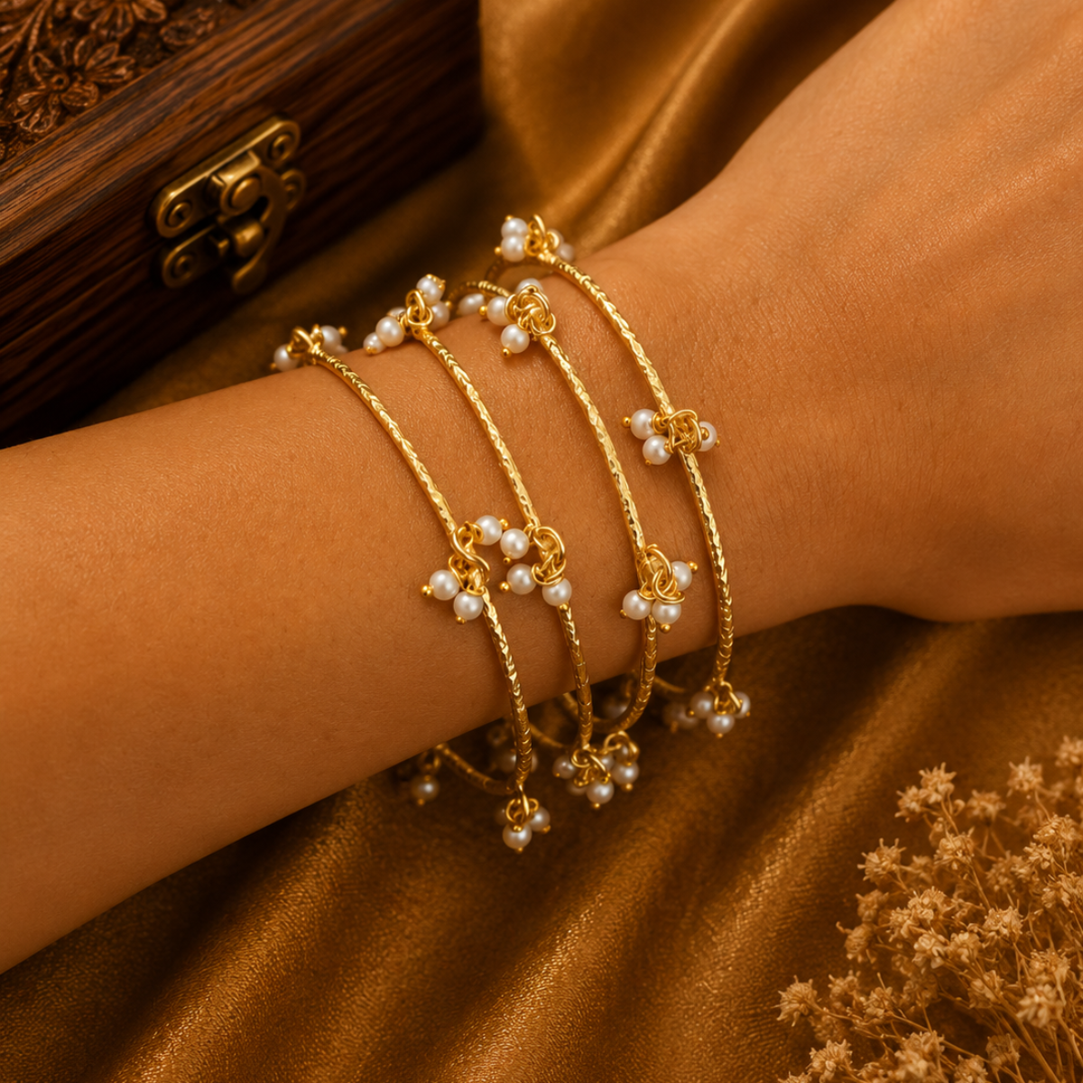 Gold Plated Pearl Cluster Bangles