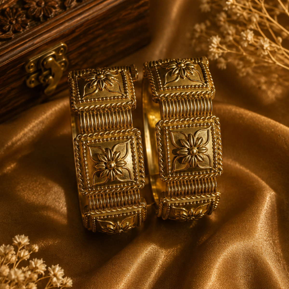 Antique Gold Floral Motif Bangles