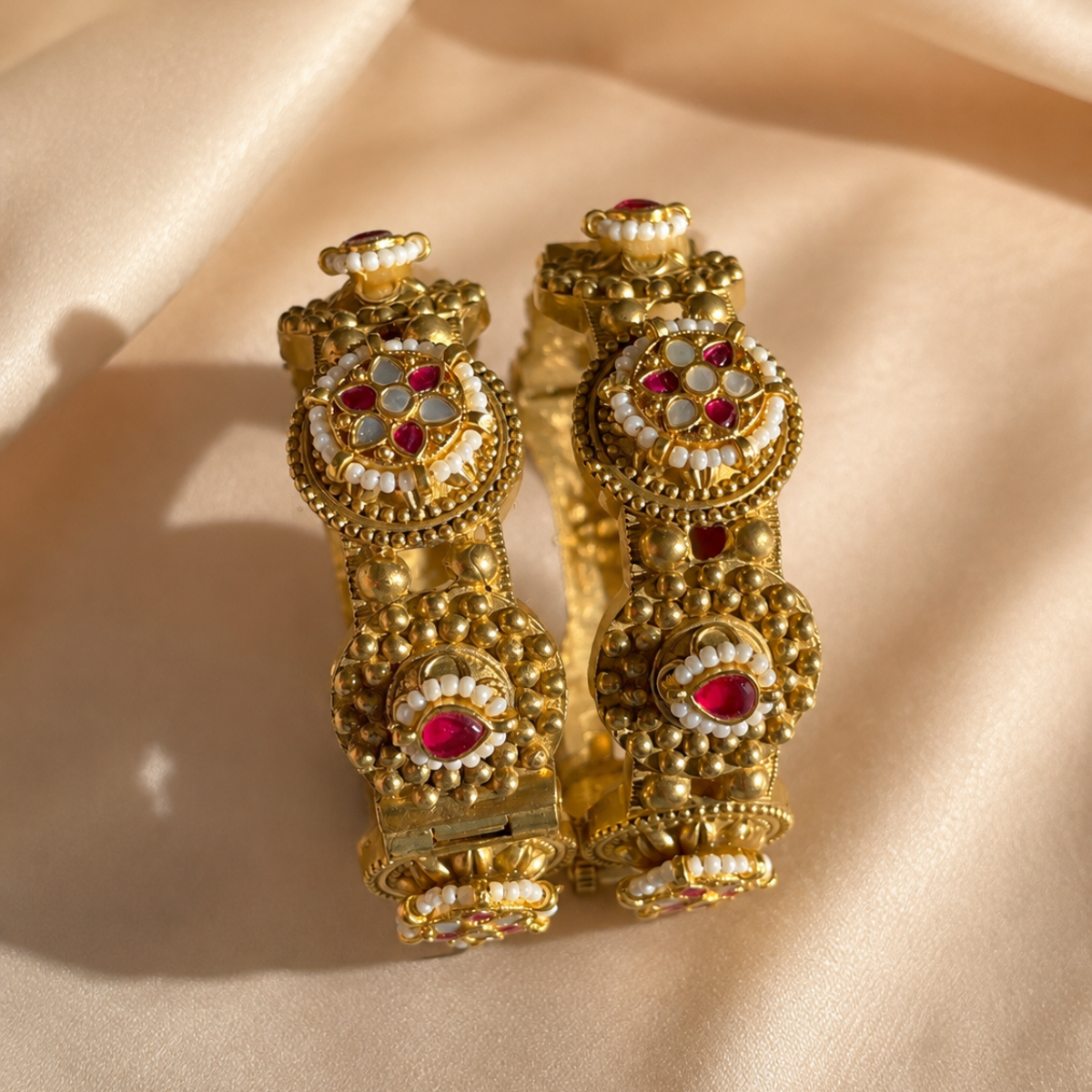 Gold Plated Kundan and Pearl Bangles